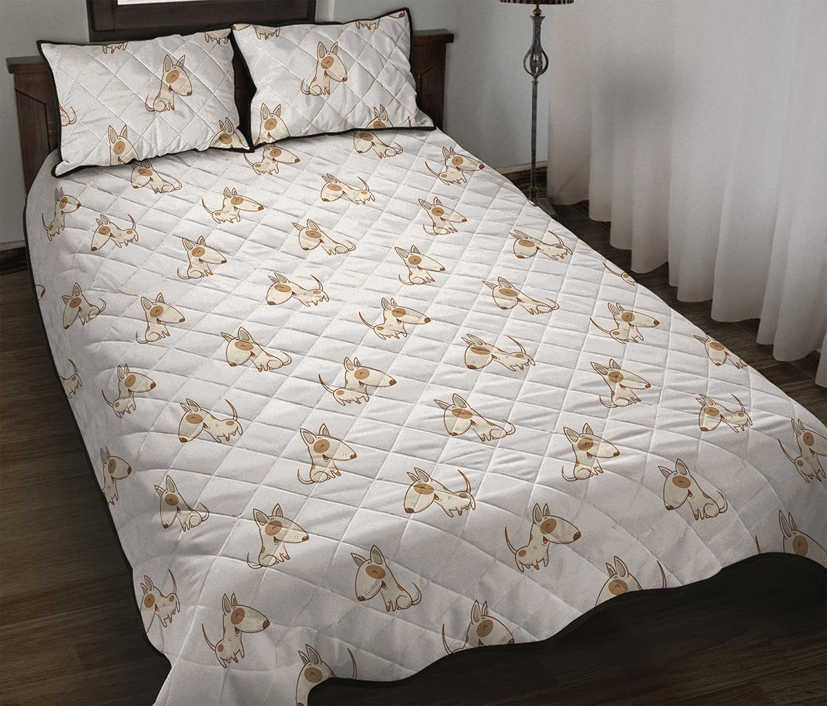 Cartoon Bull Terrier Pattern Print Quilt Bed Set