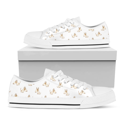 Cartoon Bull Terrier Pattern Print White Low Top Shoes