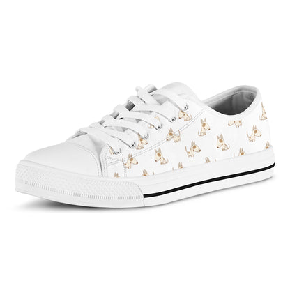 Cartoon Bull Terrier Pattern Print White Low Top Shoes