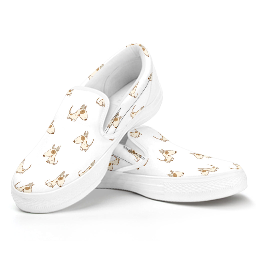 Cartoon Bull Terrier Pattern Print White Slip On Shoes