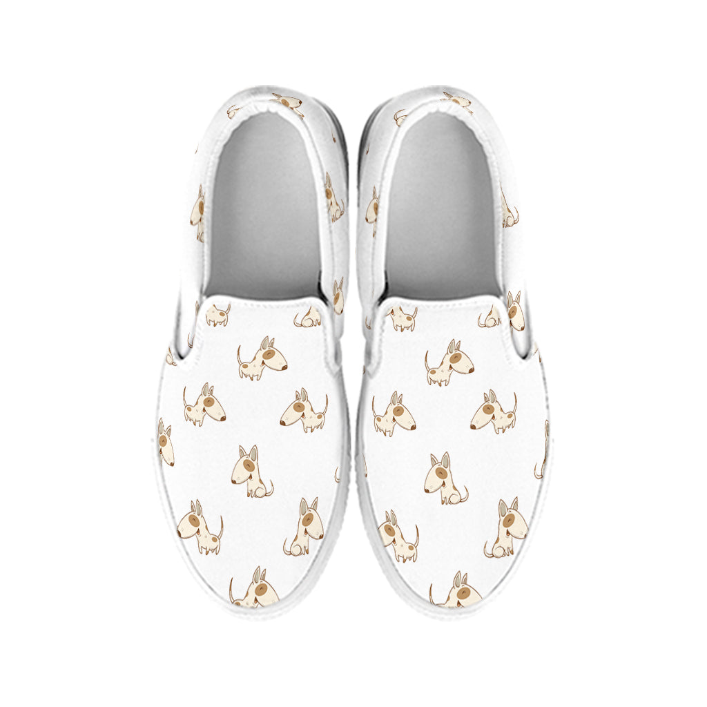 Cartoon Bull Terrier Pattern Print White Slip On Shoes