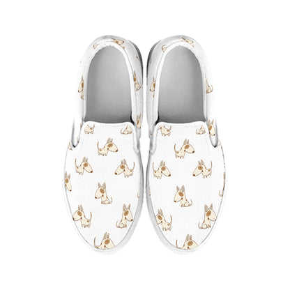 Cartoon Bull Terrier Pattern Print White Slip On Shoes