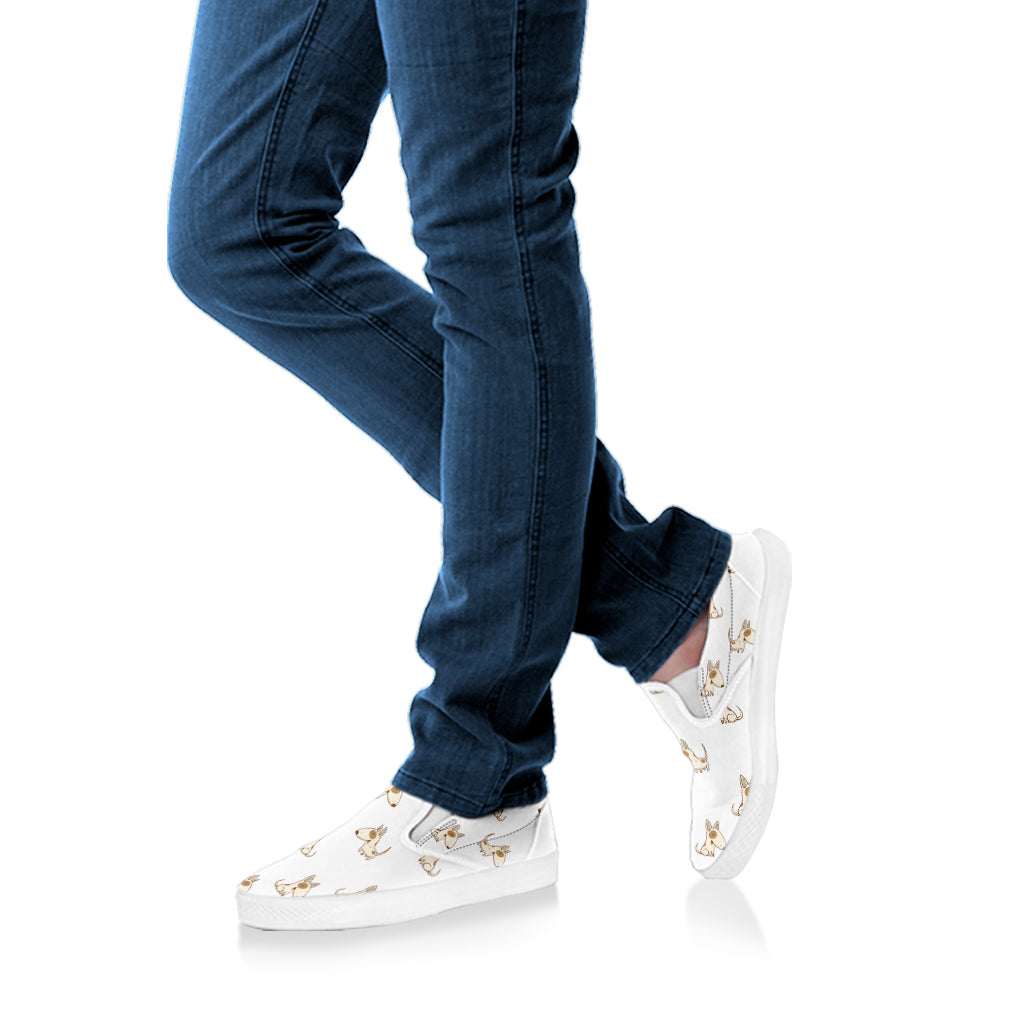 Cartoon Bull Terrier Pattern Print White Slip On Shoes