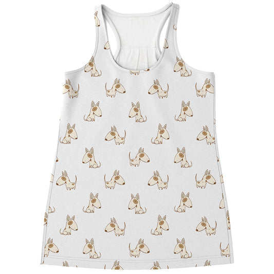 Cartoon Bull Terrier Pattern Print Women's Racerback Tank Top