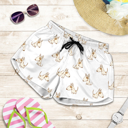 Cartoon Bull Terrier Pattern Print Women's Shorts