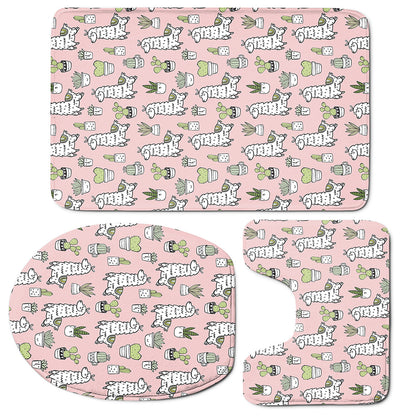 Cartoon Cactus And Llama Pattern Print 3 Piece Bath Mat Set