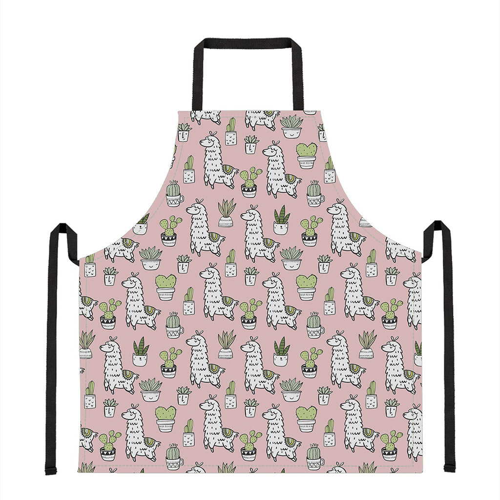 Cartoon Cactus And Llama Pattern Print Apron