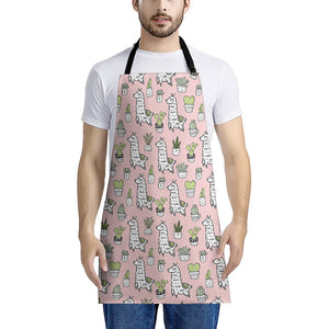 Cartoon Cactus And Llama Pattern Print Apron