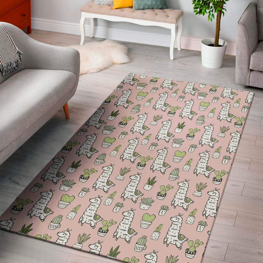 Cartoon Cactus And Llama Pattern Print Area Rug