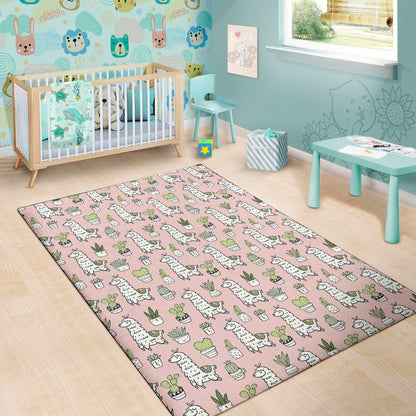 Cartoon Cactus And Llama Pattern Print Area Rug