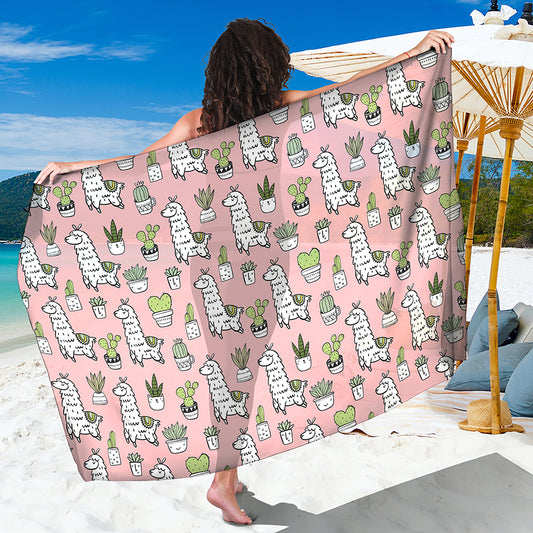 Cartoon Cactus And Llama Pattern Print Beach Sarong Wrap