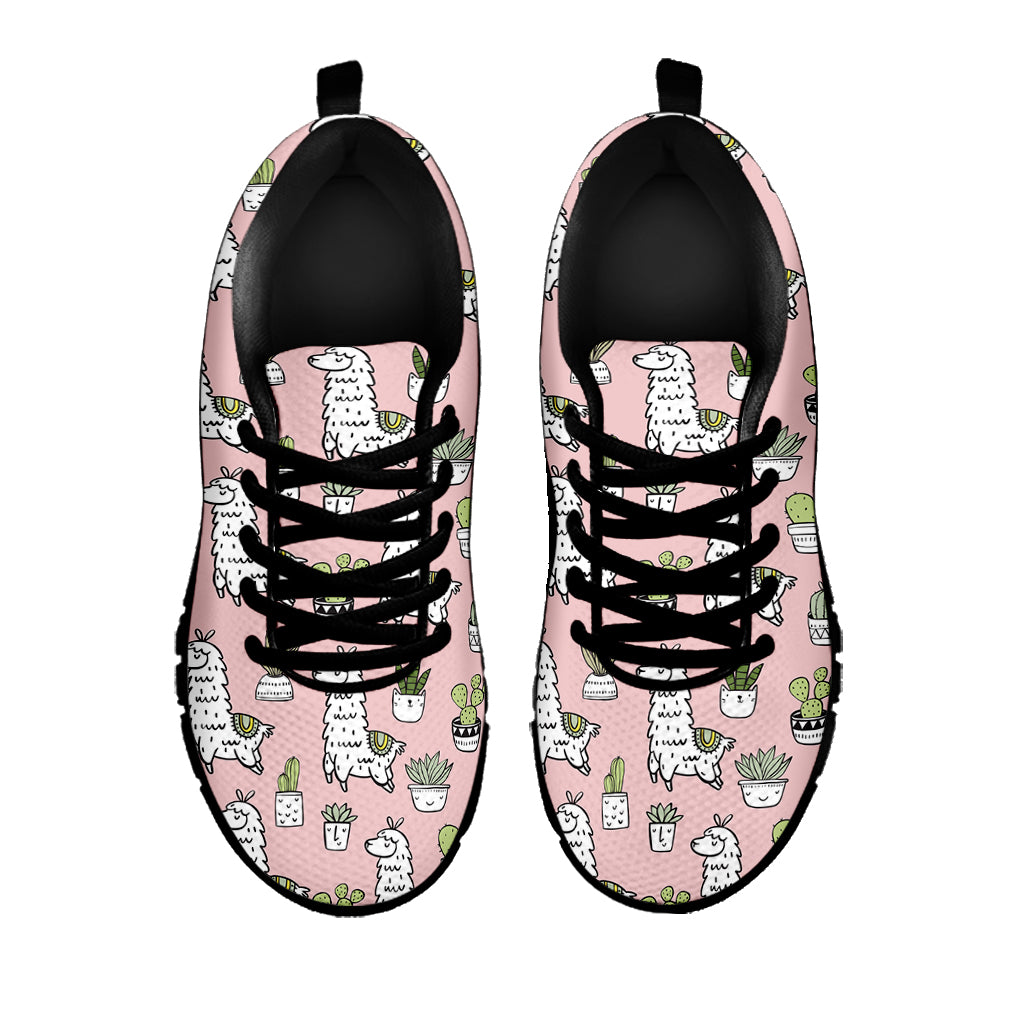 Cartoon Cactus And Llama Pattern Print Black Sneakers