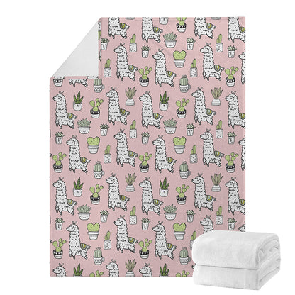 Cartoon Cactus And Llama Pattern Print Blanket