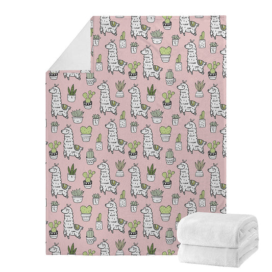 Cartoon Cactus And Llama Pattern Print Blanket
