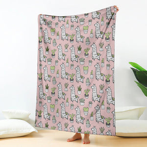 Cartoon Cactus And Llama Pattern Print Blanket