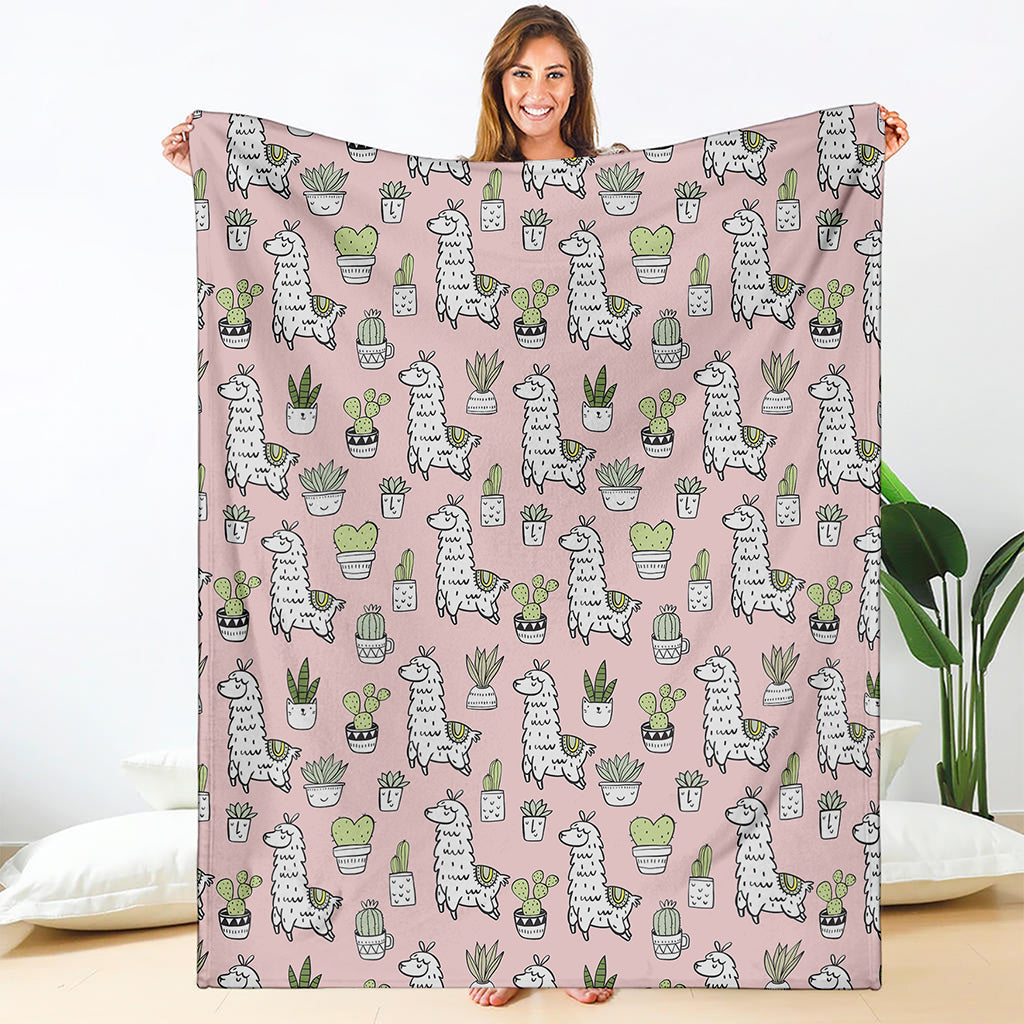 Cartoon Cactus And Llama Pattern Print Blanket