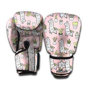Cartoon Cactus And Llama Pattern Print Boxing Gloves