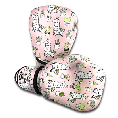 Cartoon Cactus And Llama Pattern Print Boxing Gloves