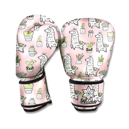 Cartoon Cactus And Llama Pattern Print Boxing Gloves