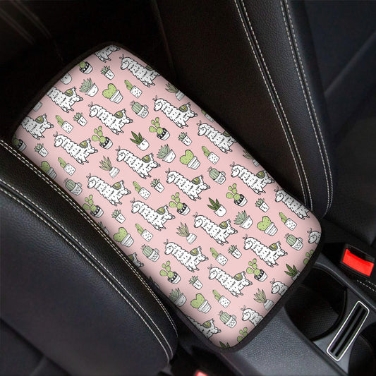 Cartoon Cactus And Llama Pattern Print Car Center Console Cover