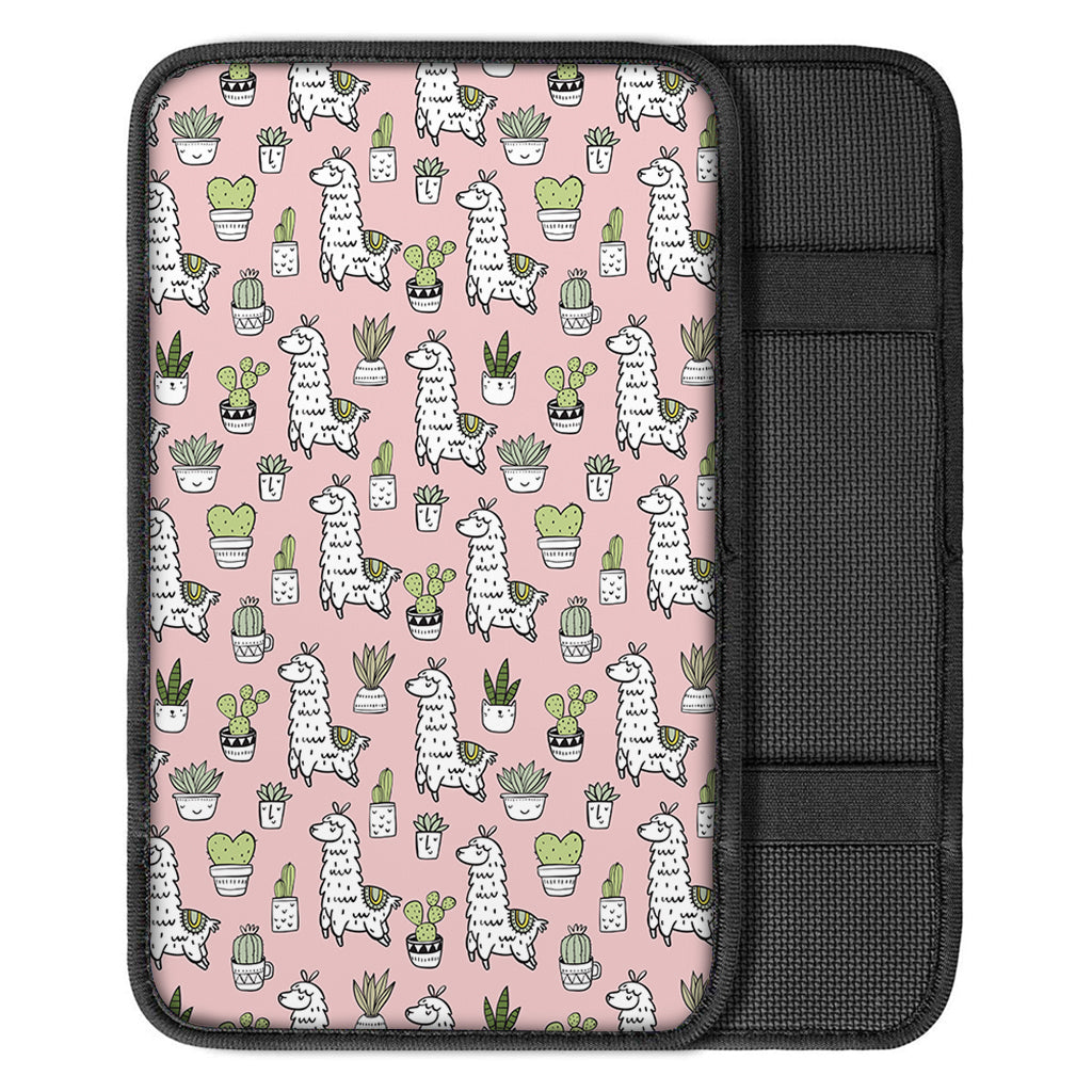 Cartoon Cactus And Llama Pattern Print Car Center Console Cover