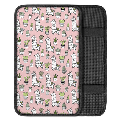 Cartoon Cactus And Llama Pattern Print Car Center Console Cover