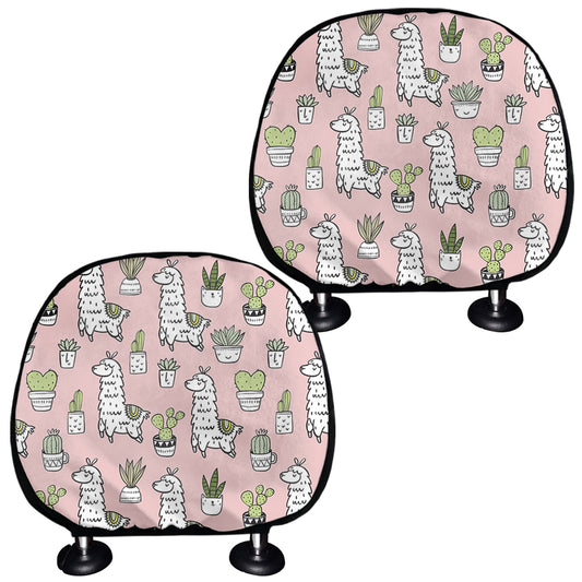 Cartoon Cactus And Llama Pattern Print Car Headrest Covers