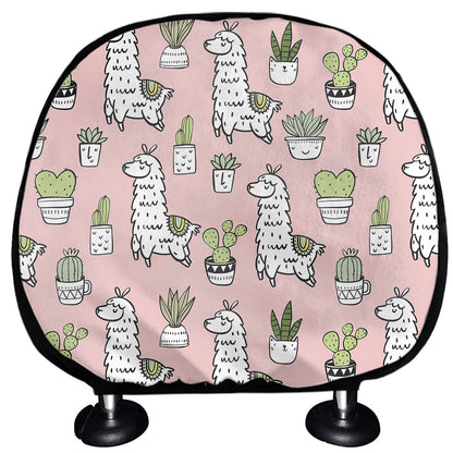 Cartoon Cactus And Llama Pattern Print Car Headrest Covers