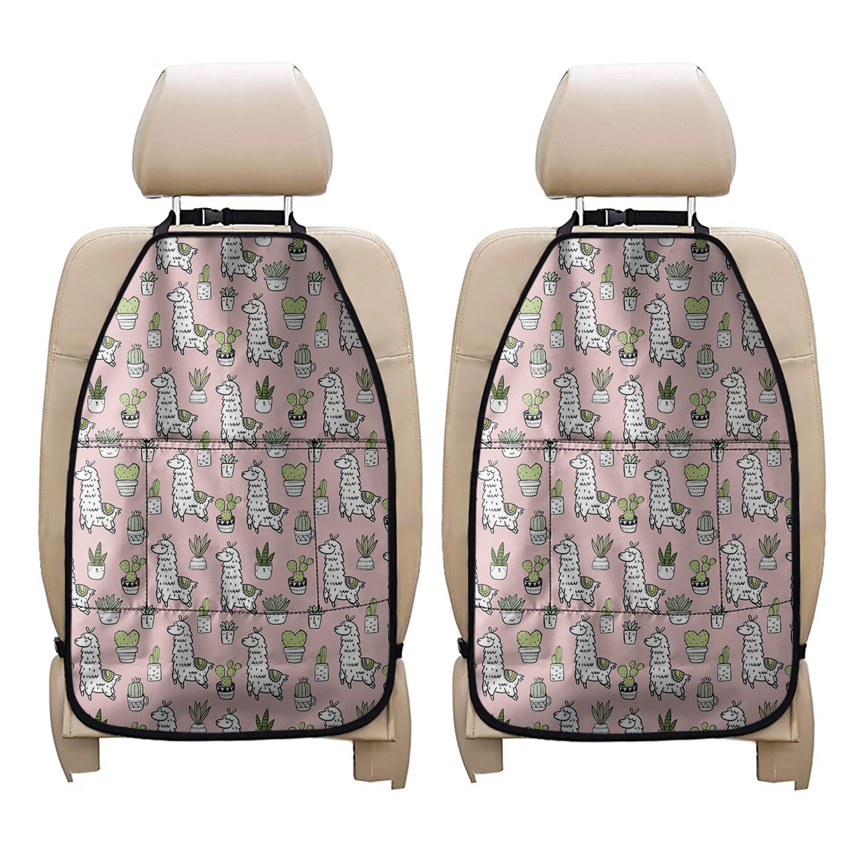 Cartoon Cactus And Llama Pattern Print Car Seat Organizers
