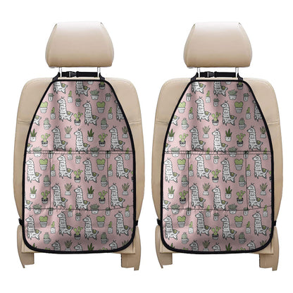 Cartoon Cactus And Llama Pattern Print Car Seat Organizers
