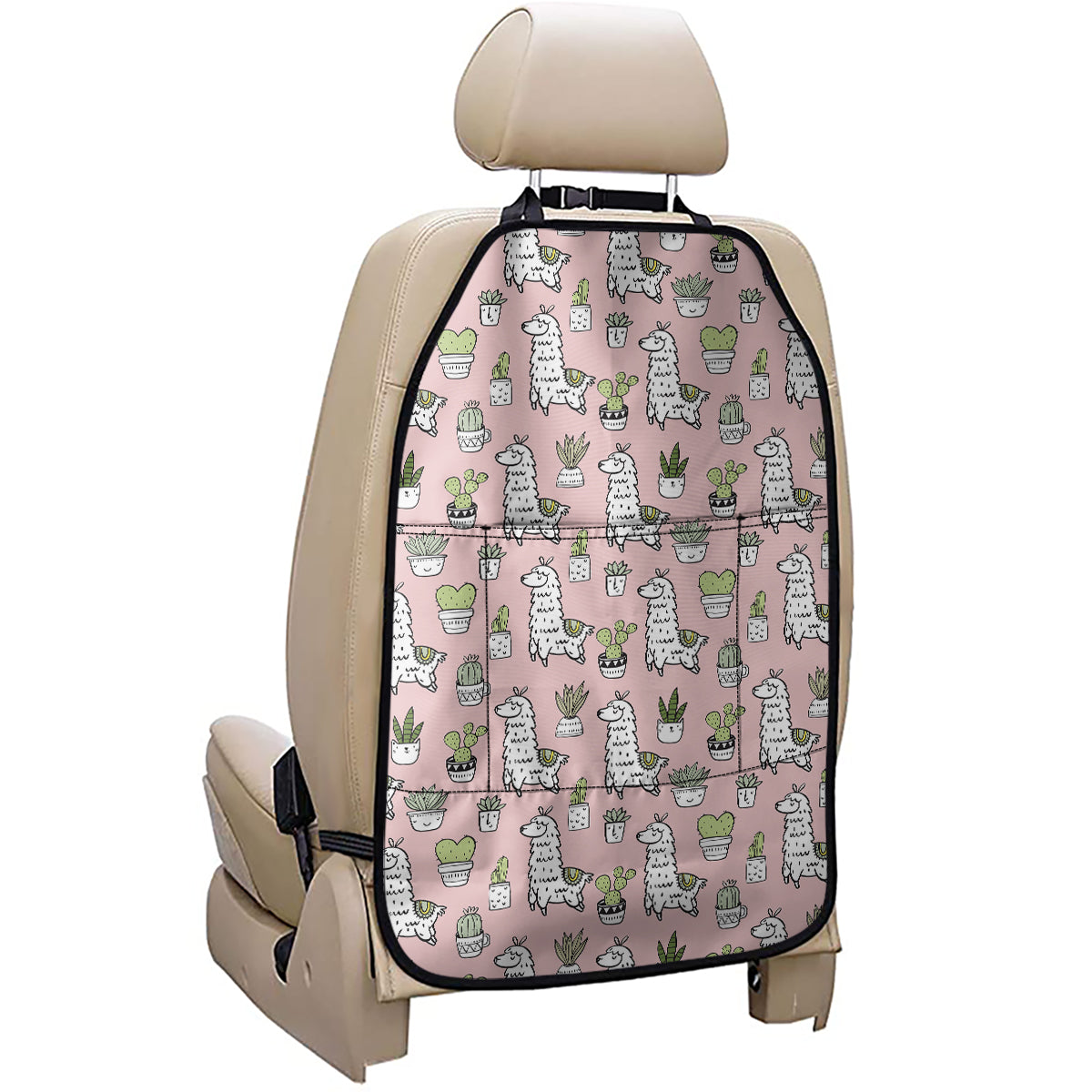 Cartoon Cactus And Llama Pattern Print Car Seat Organizers