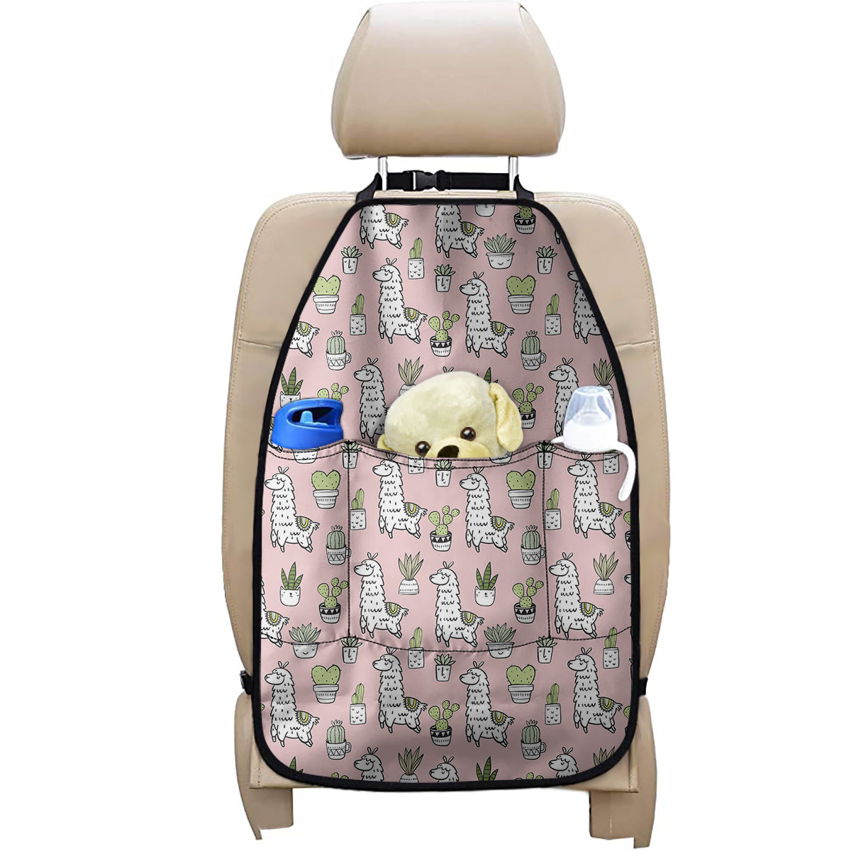 Cartoon Cactus And Llama Pattern Print Car Seat Organizers