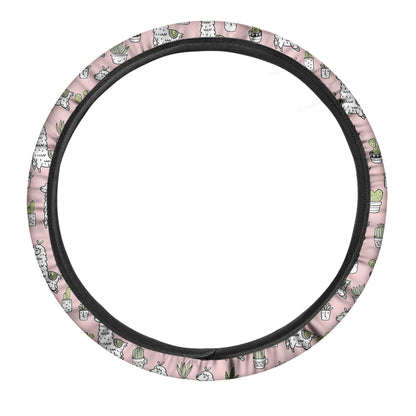 Cartoon Cactus And Llama Pattern Print Car Steering Wheel Cover