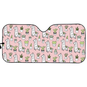 Cartoon Cactus And Llama Pattern Print Car Sun Shade