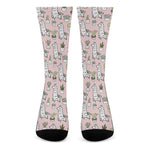 Cartoon Cactus And Llama Pattern Print Crew Socks