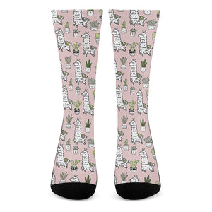 Cartoon Cactus And Llama Pattern Print Crew Socks