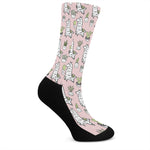 Cartoon Cactus And Llama Pattern Print Crew Socks