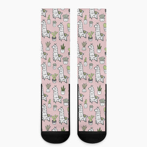 Cartoon Cactus And Llama Pattern Print Crew Socks