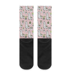 Cartoon Cactus And Llama Pattern Print Crew Socks