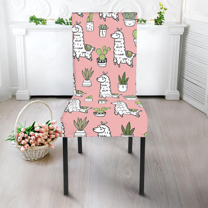Cartoon Cactus And Llama Pattern Print Dining Chair Slipcover