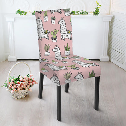 Cartoon Cactus And Llama Pattern Print Dining Chair Slipcover