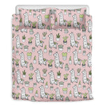 Cartoon Cactus And Llama Pattern Print Duvet Cover Bedding Set