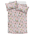 Cartoon Cactus And Llama Pattern Print Duvet Cover Bedding Set
