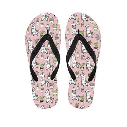 Cartoon Cactus And Llama Pattern Print Flip Flops