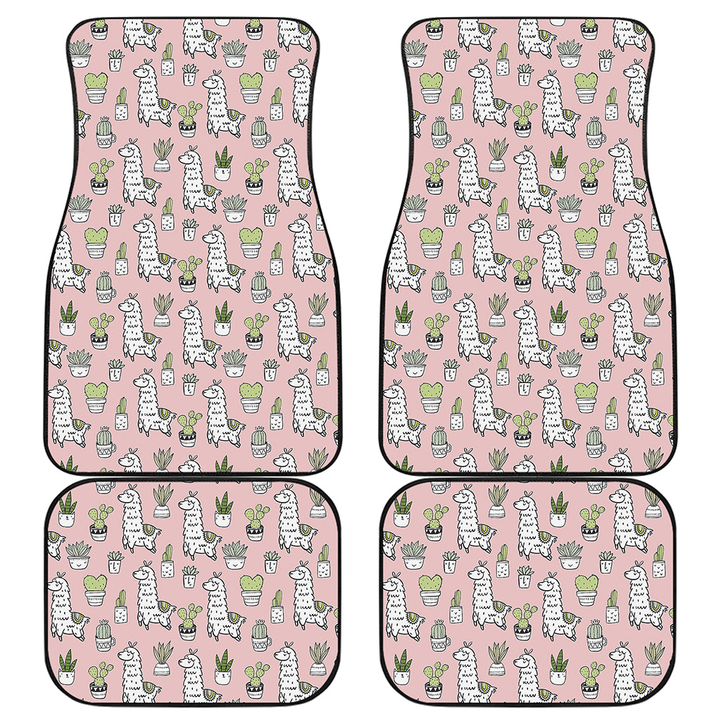 Cartoon Cactus And Llama Pattern Print Front and Back Car Floor Mats