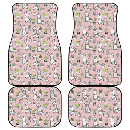 Cartoon Cactus And Llama Pattern Print Front and Back Car Floor Mats