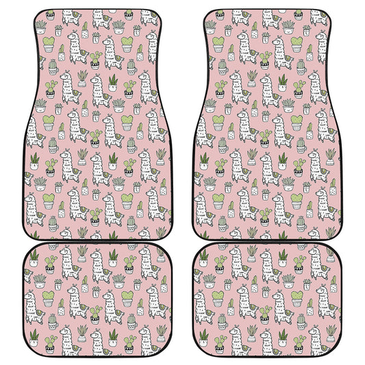 Cartoon Cactus And Llama Pattern Print Front and Back Car Floor Mats