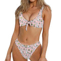 Cartoon Cactus And Llama Pattern Print Front Bow Tie Bikini