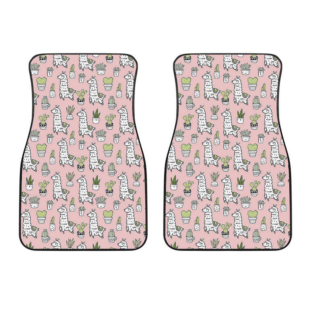 Cartoon Cactus And Llama Pattern Print Front Car Floor Mats