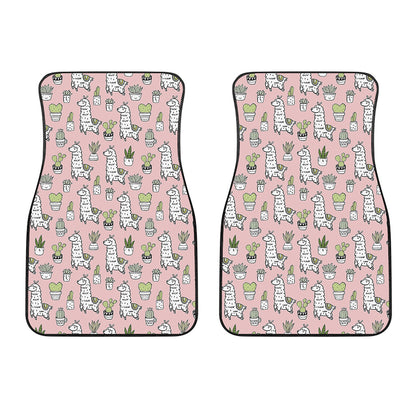 Cartoon Cactus And Llama Pattern Print Front Car Floor Mats